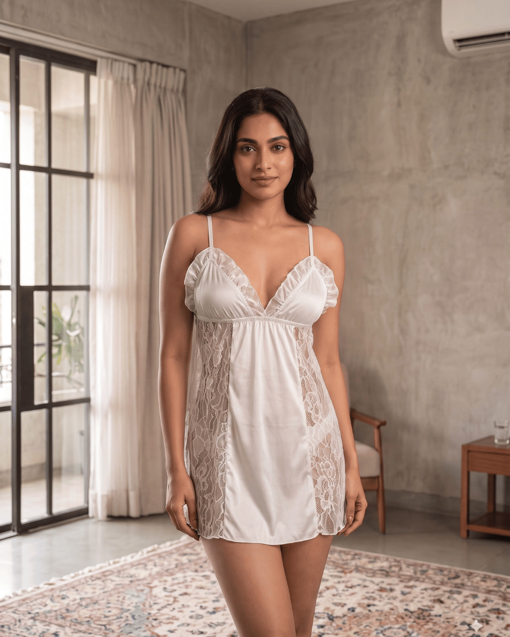 The Glacé Lace Ruffle Slip Babydoll