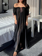 Juliet Sheer Mesh Off-the-Shoulder Lounge Dress