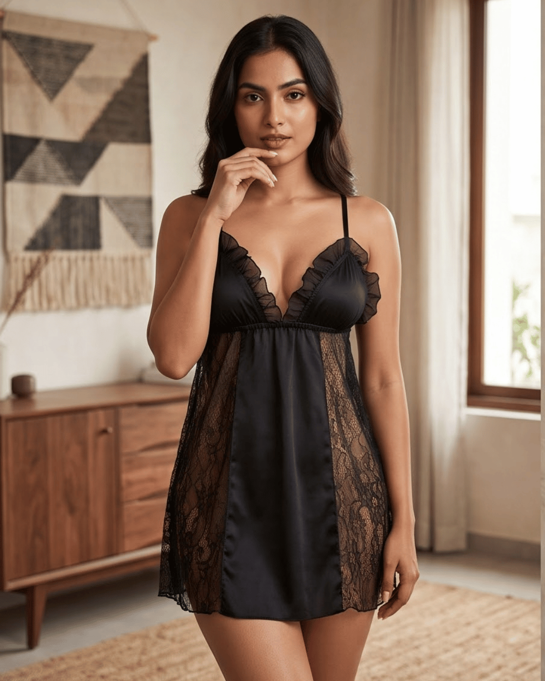 The Glacé Lace Ruffle Slip Babydoll