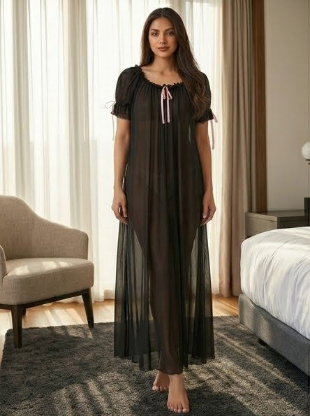 Juliet Sheer Mesh Off-the-Shoulder Lounge Dress