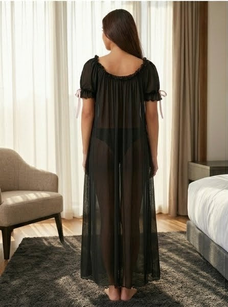Juliet Sheer Mesh Off-the-Shoulder Lounge Dress