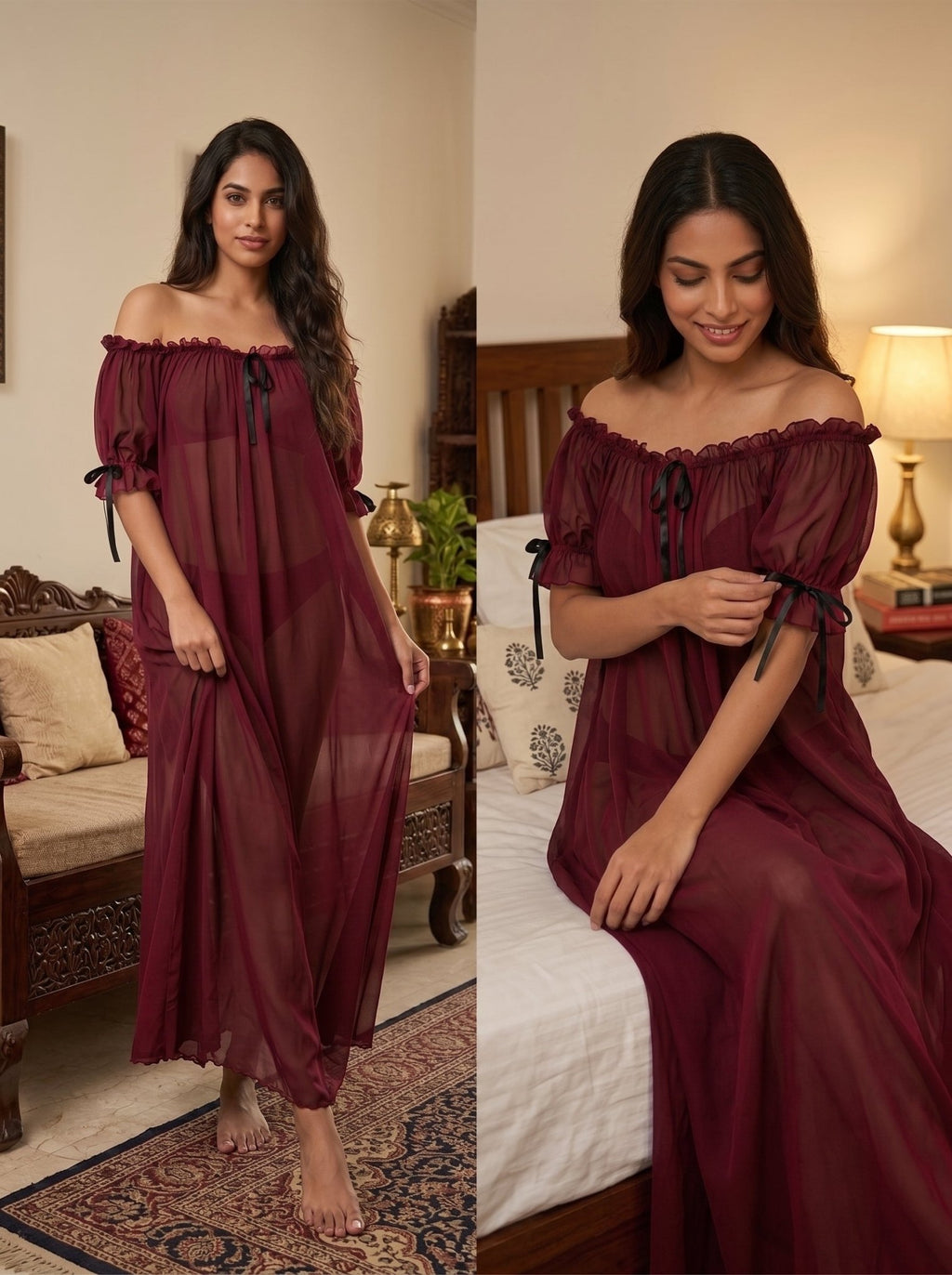 Juliet Sheer Mesh Off-the-Shoulder Lounge Dress