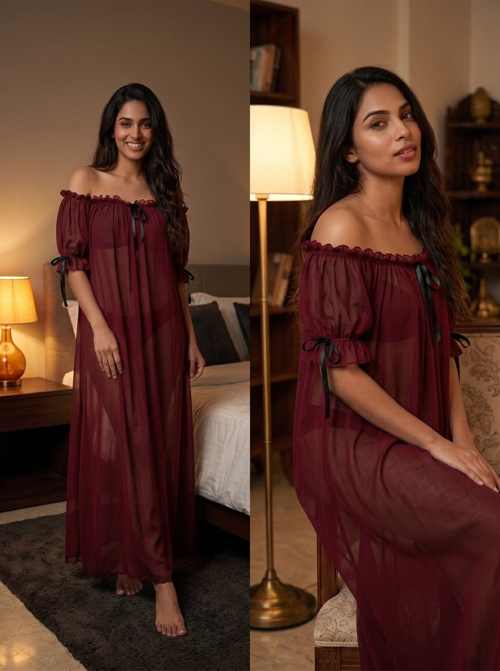 Juliet Sheer Mesh Off-the-Shoulder Lounge Dress