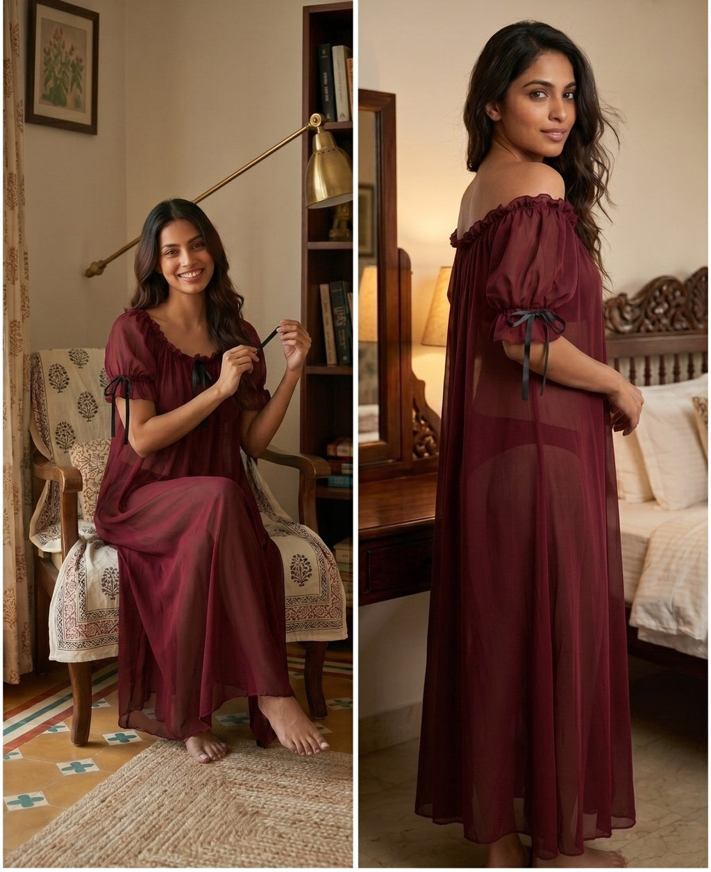 Juliet Sheer Mesh Off-the-Shoulder Lounge Dress