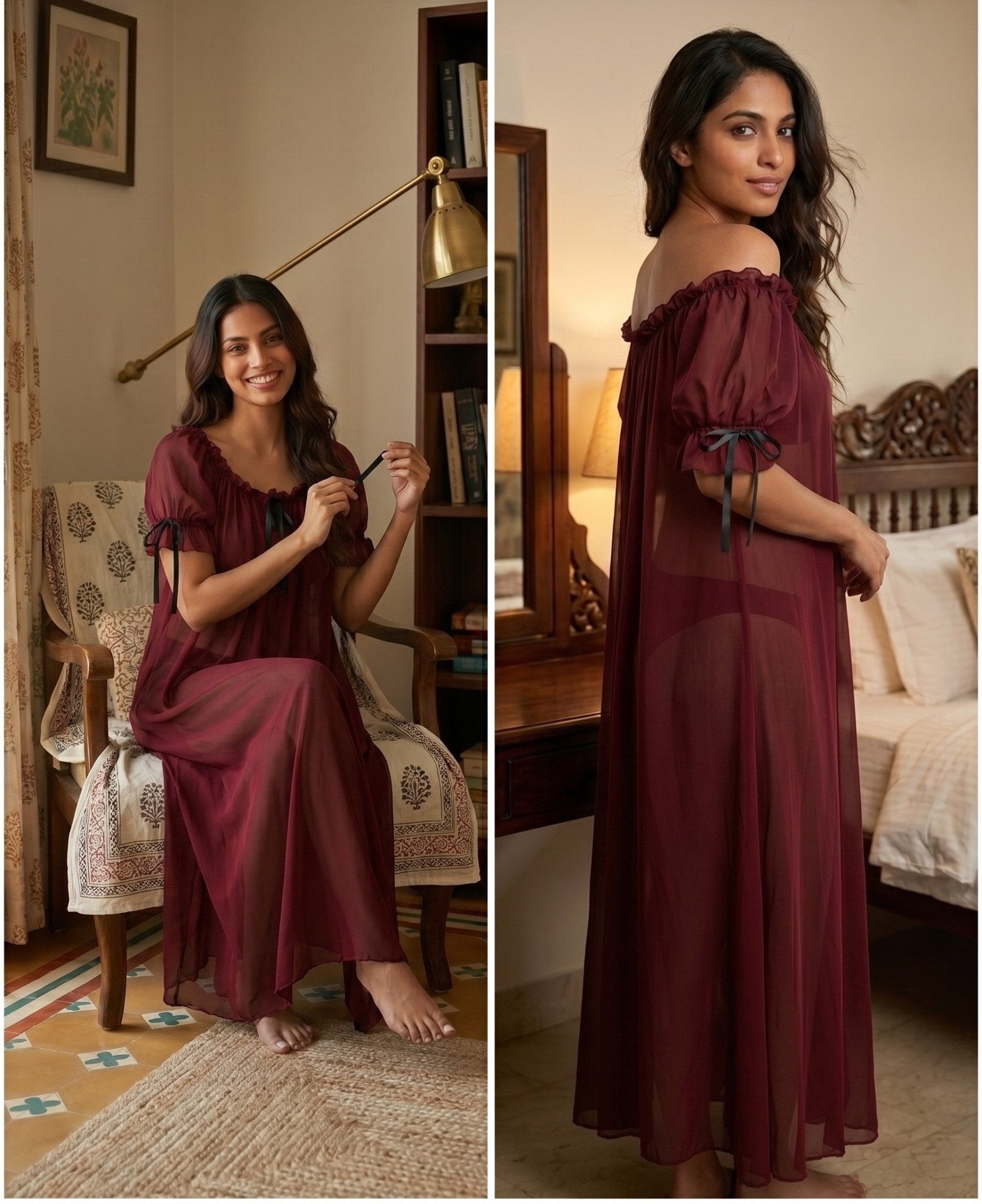 Juliet Sheer Mesh Off-the-Shoulder Lounge Dress