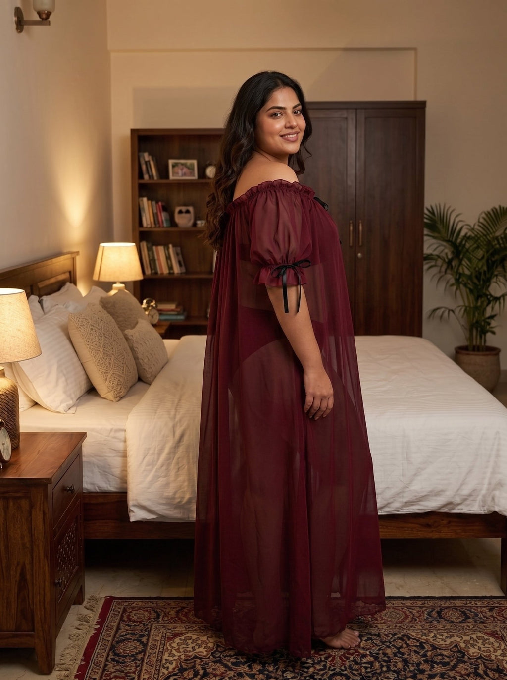 Juliet Sheer Mesh Off-the-Shoulder Lounge Dress