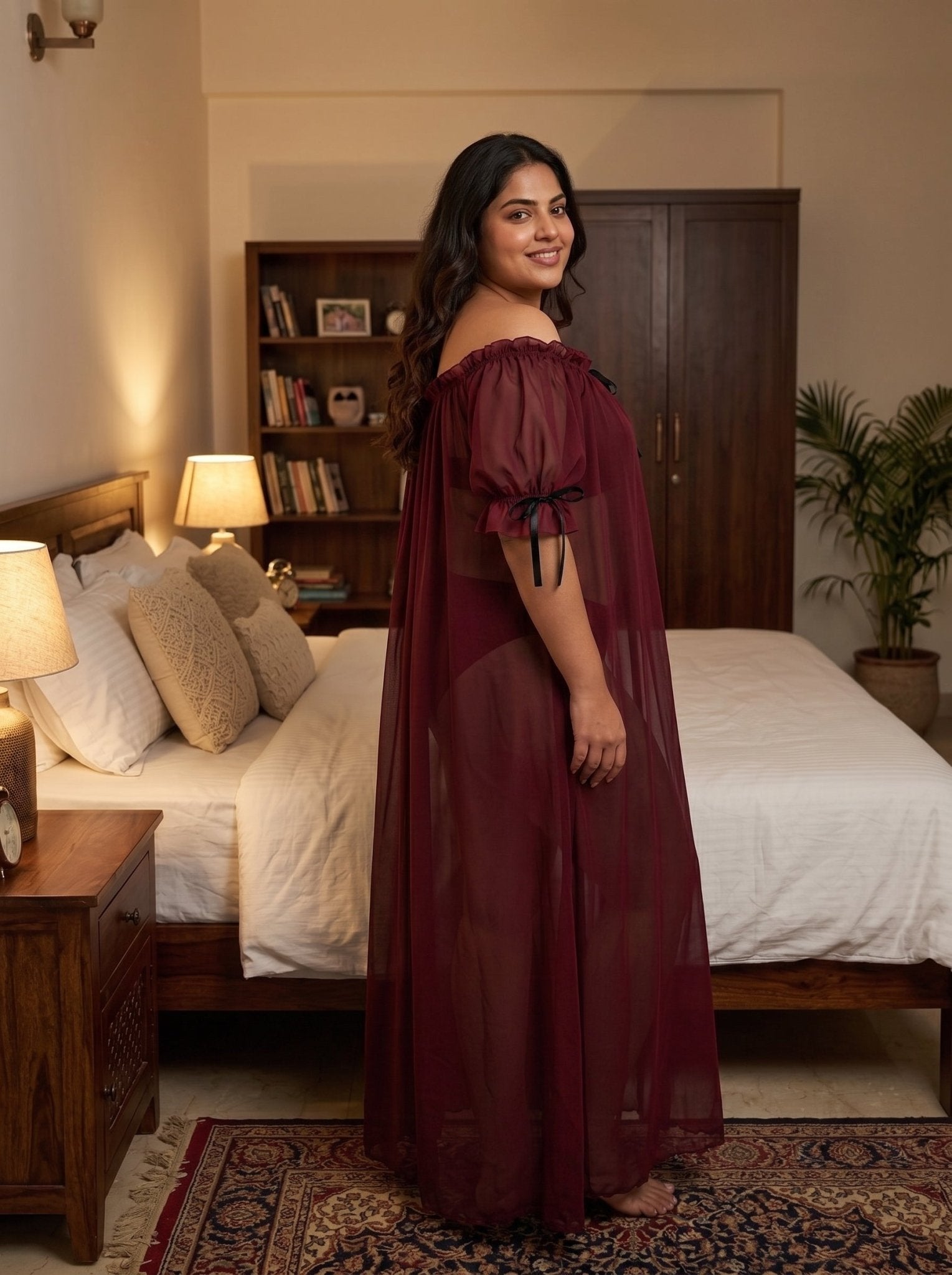 Juliet Sheer Mesh Off-the-Shoulder Lounge Dress