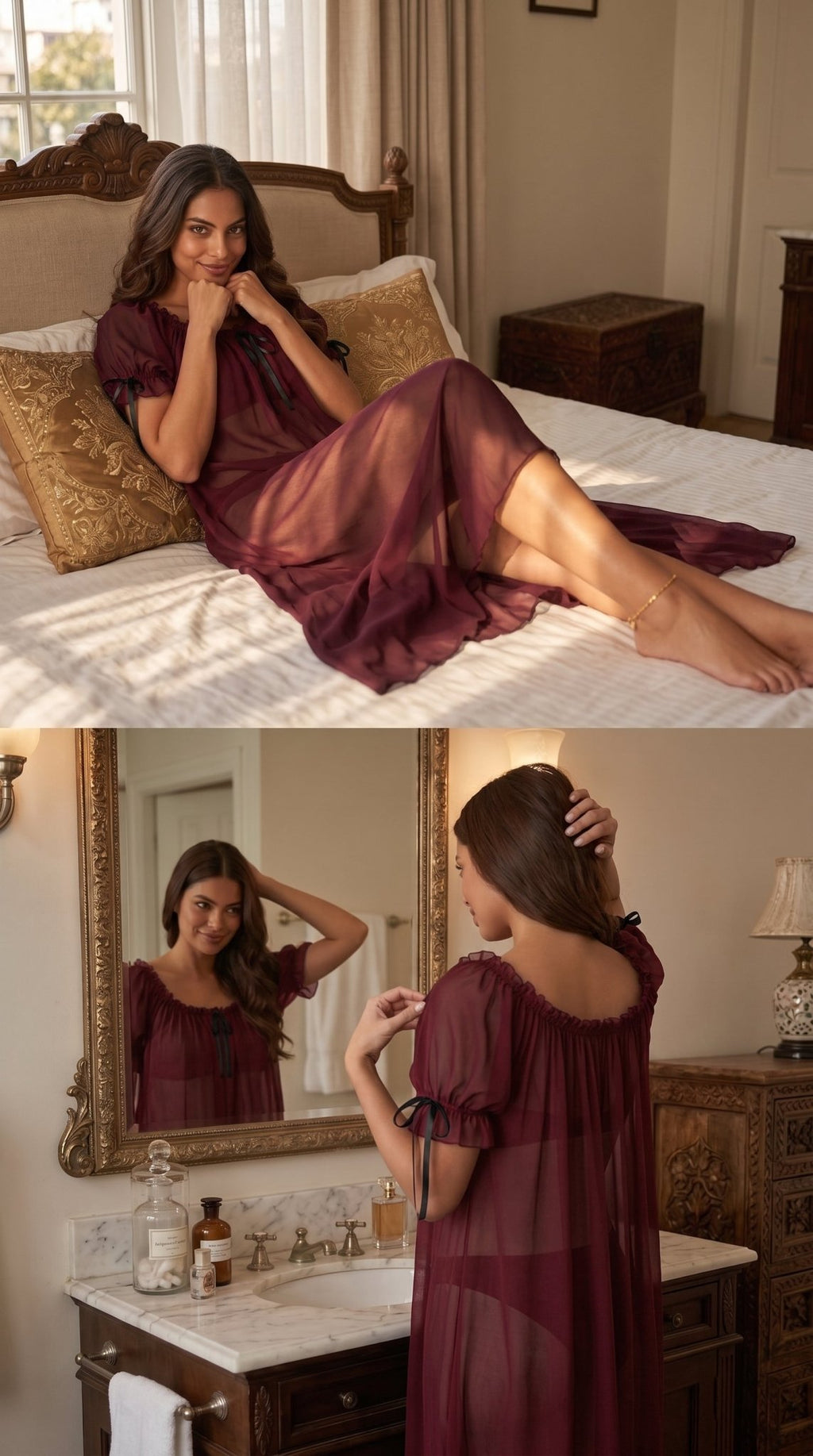 Juliet Sheer Mesh Off-the-Shoulder Lounge Dress