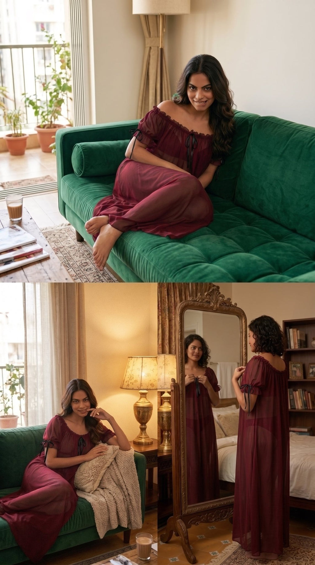 Juliet Sheer Mesh Off-the-Shoulder Lounge Dress
