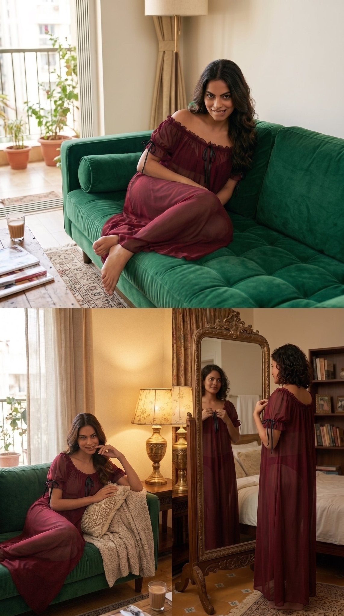 Juliet Sheer Mesh Off-the-Shoulder Lounge Dress