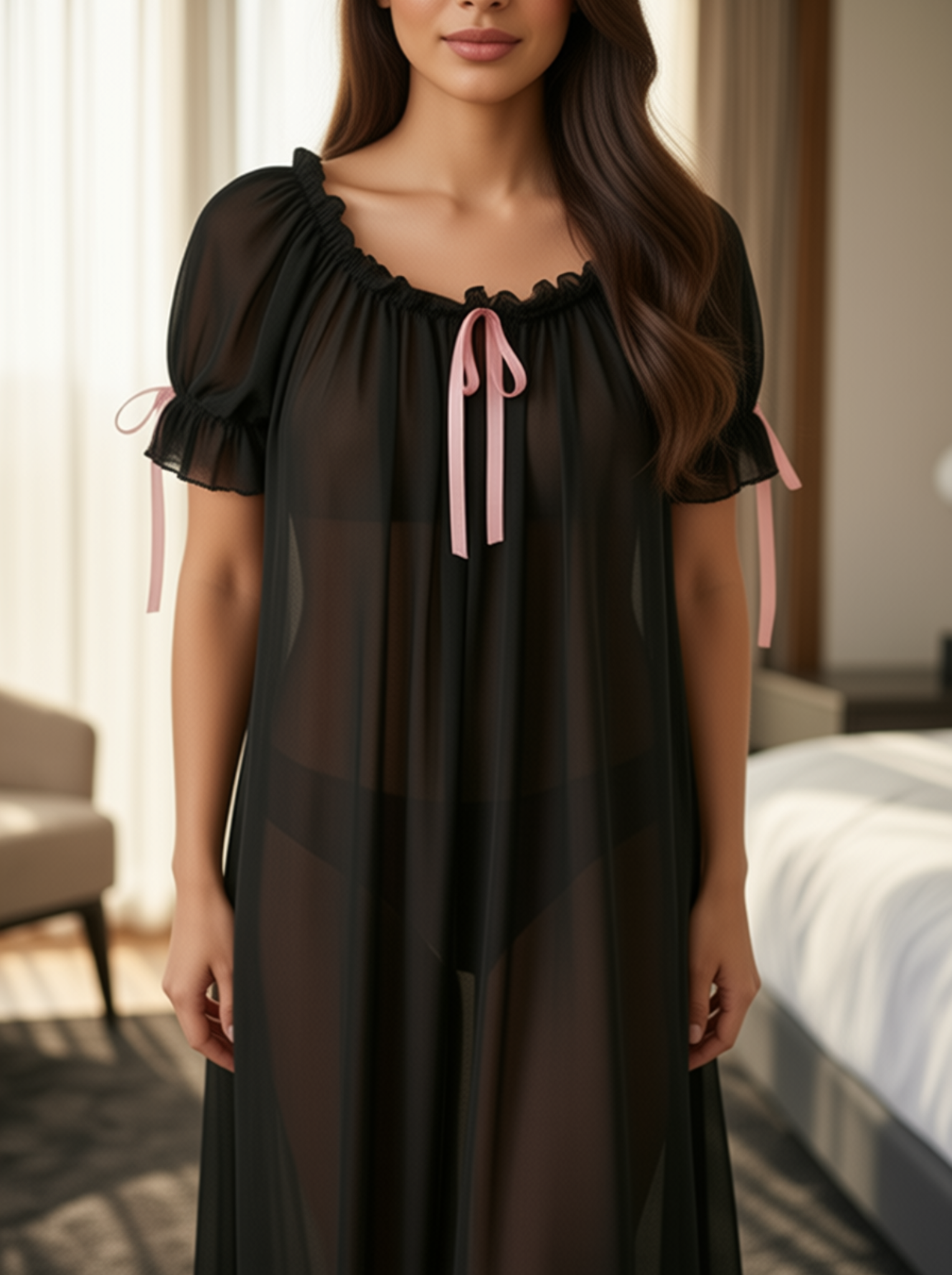Juliet Sheer Mesh Off-the-Shoulder Lounge Dress