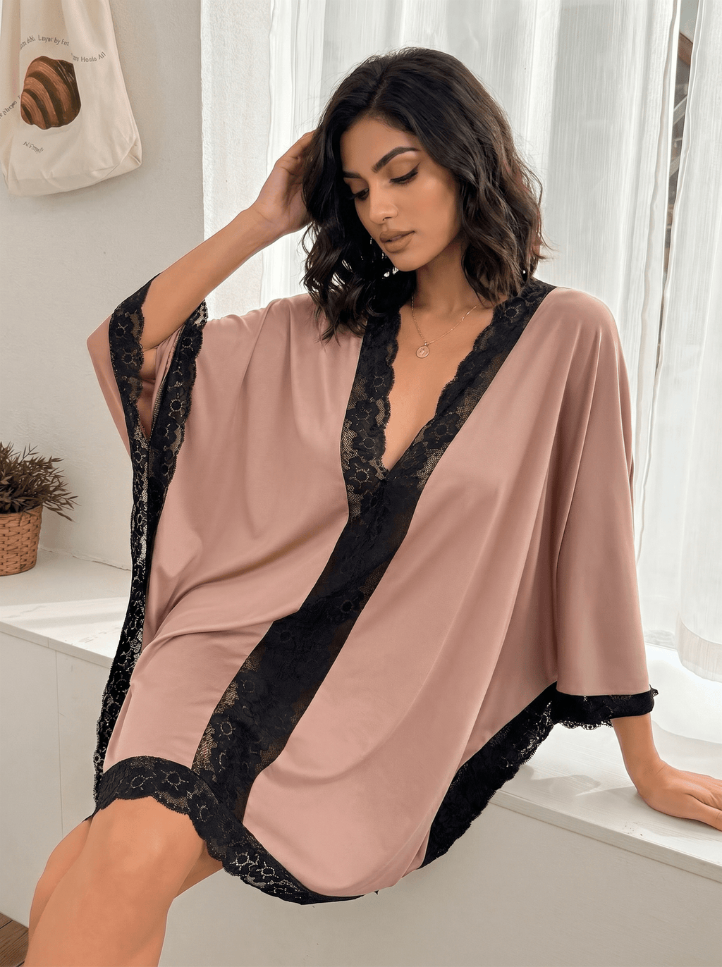 Batwing Satin Lounge Dress