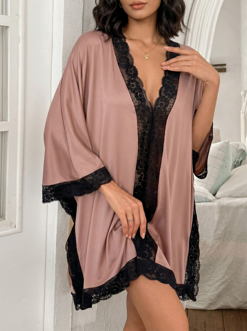 Batwing Satin Lounge Dress