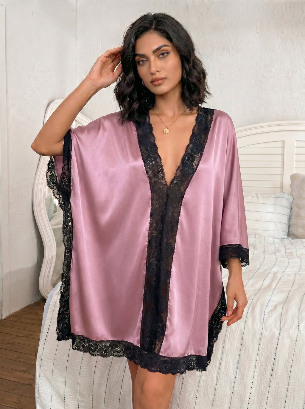 Batwing Satin Lounge Dress