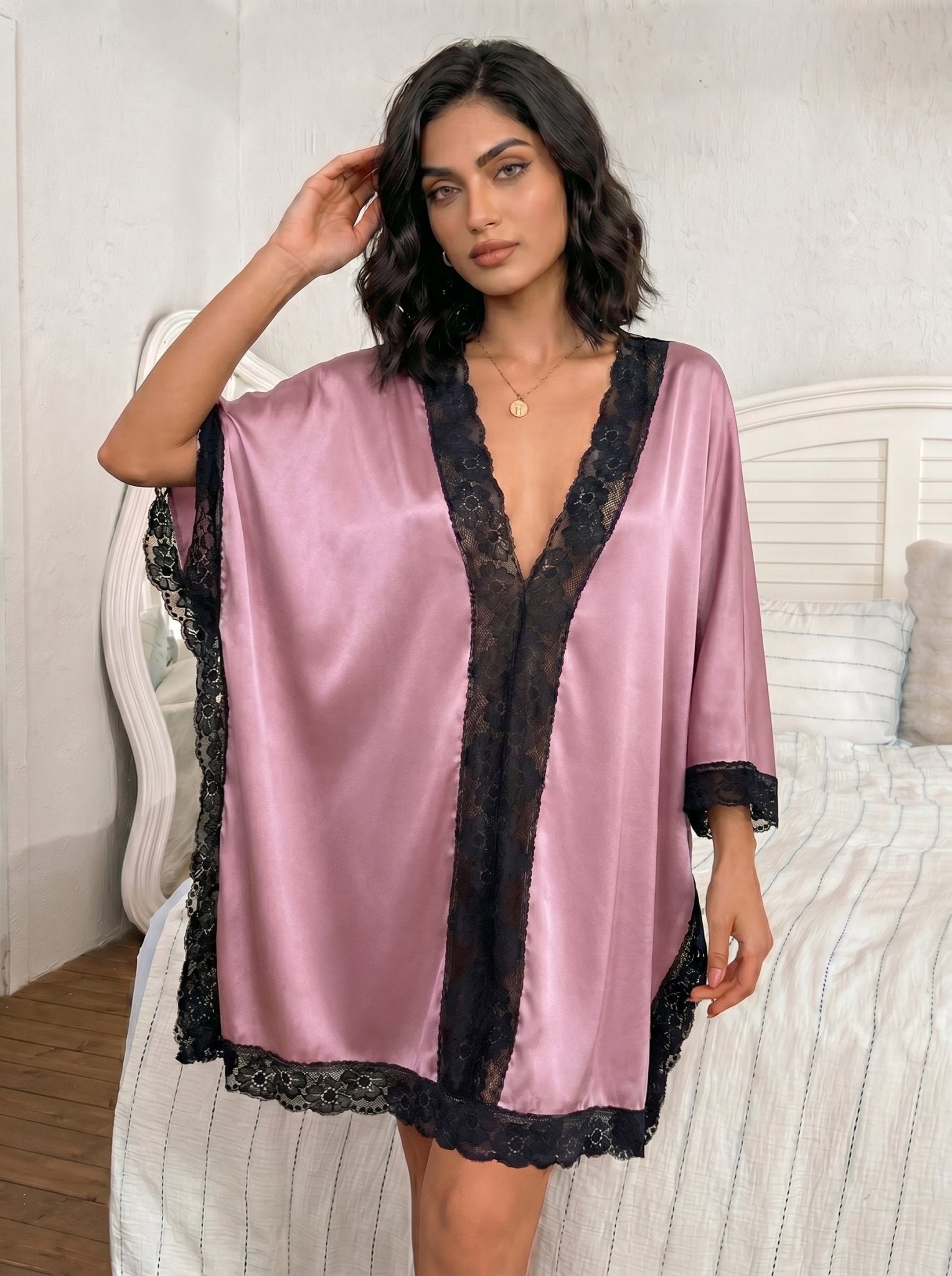Batwing Satin Lounge Dress