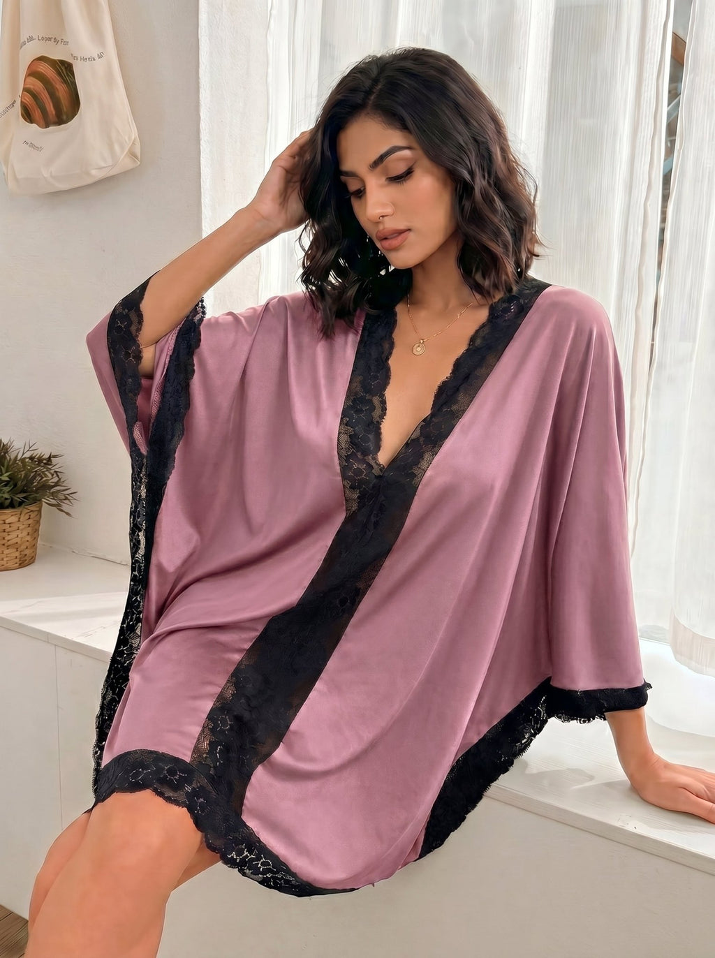 Batwing Satin Lounge Dress