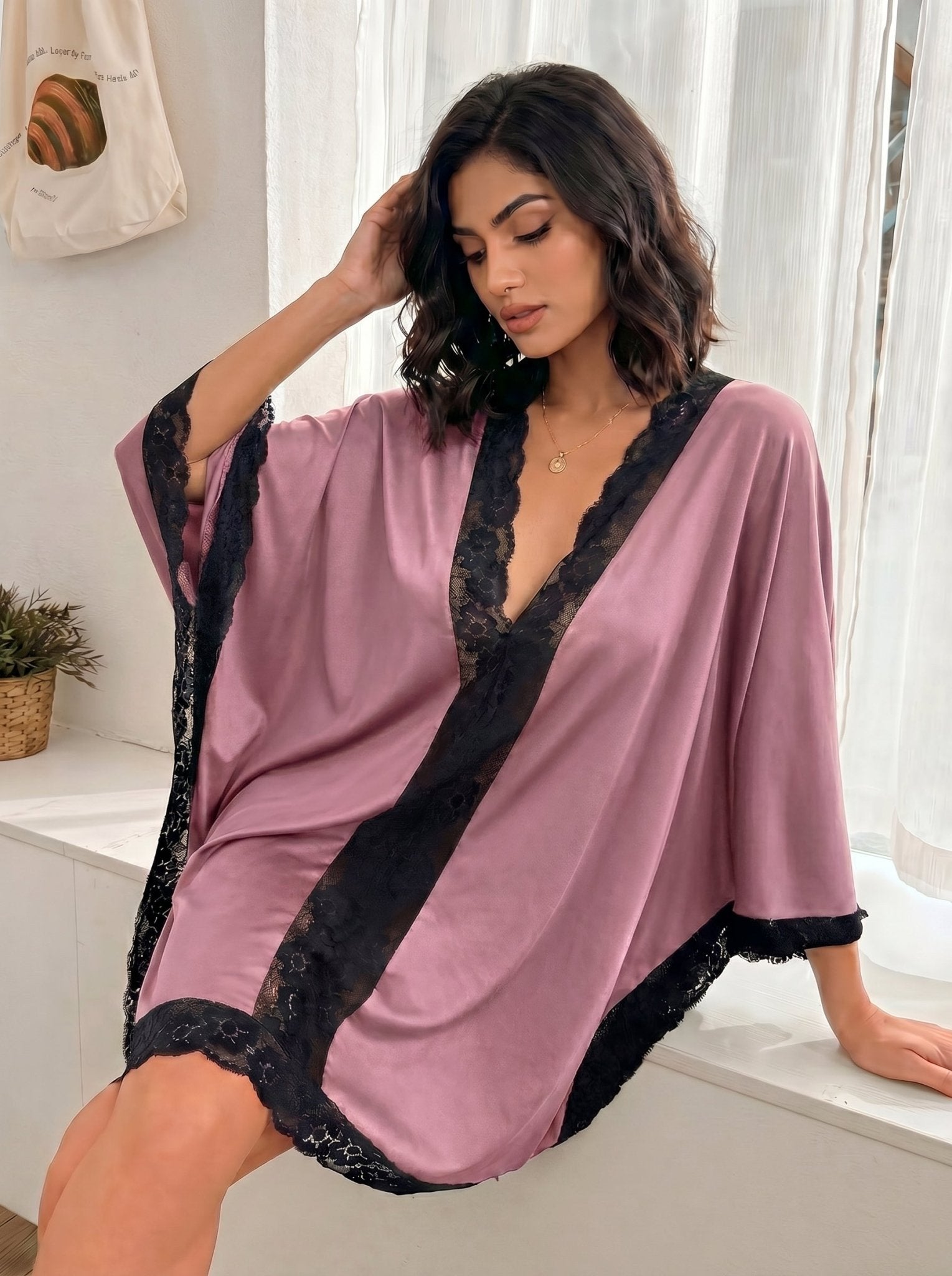 Batwing Satin Lounge Dress