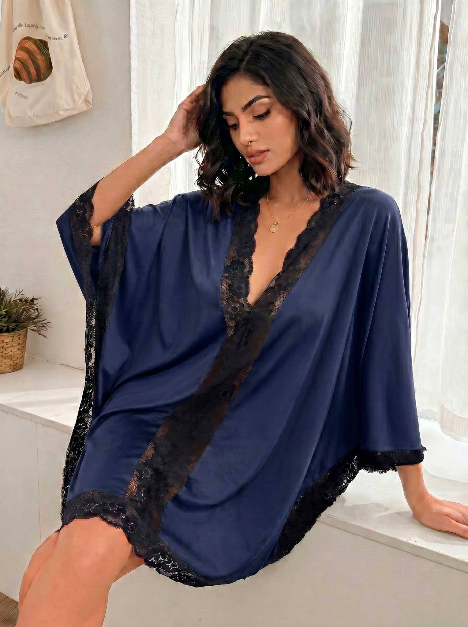 Batwing Satin Lounge Dress
