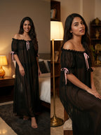 Juliet Sheer Mesh Off-the-Shoulder Lounge Dress