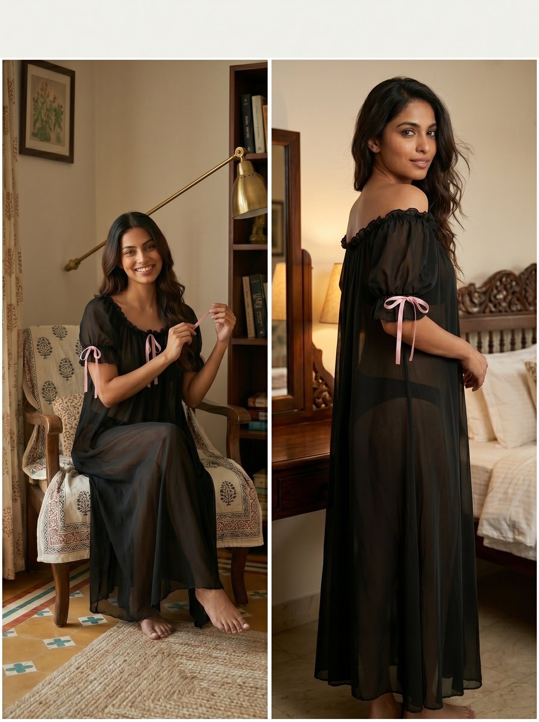 Juliet Sheer Mesh Off-the-Shoulder Lounge Dress
