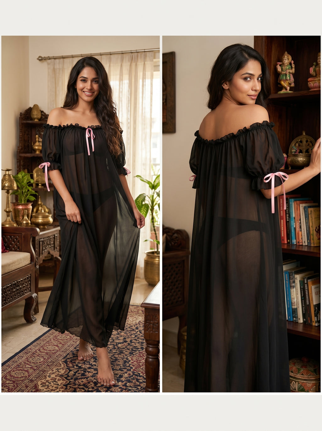 Juliet Sheer Mesh Off-the-Shoulder Lounge Dress