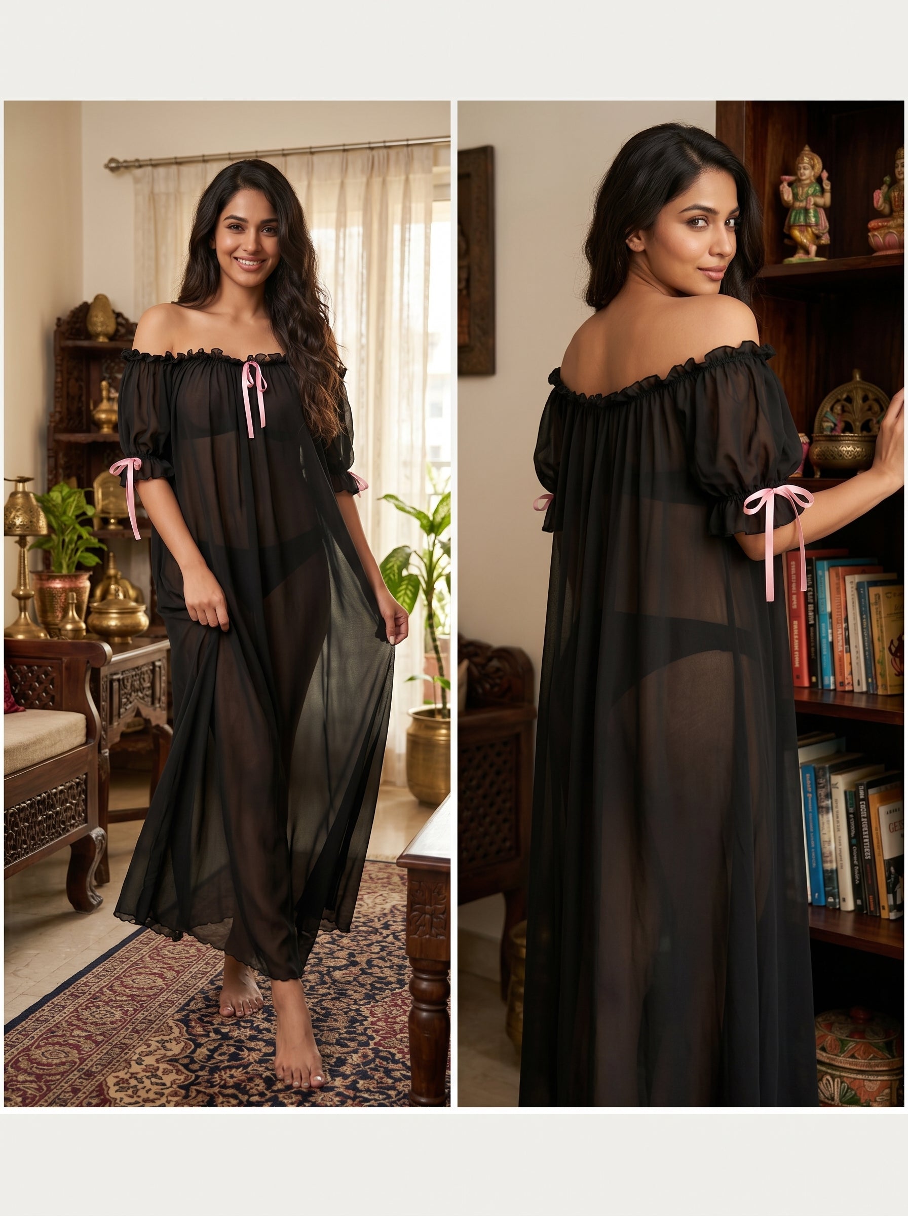 Juliet Sheer Mesh Off-the-Shoulder Lounge Dress