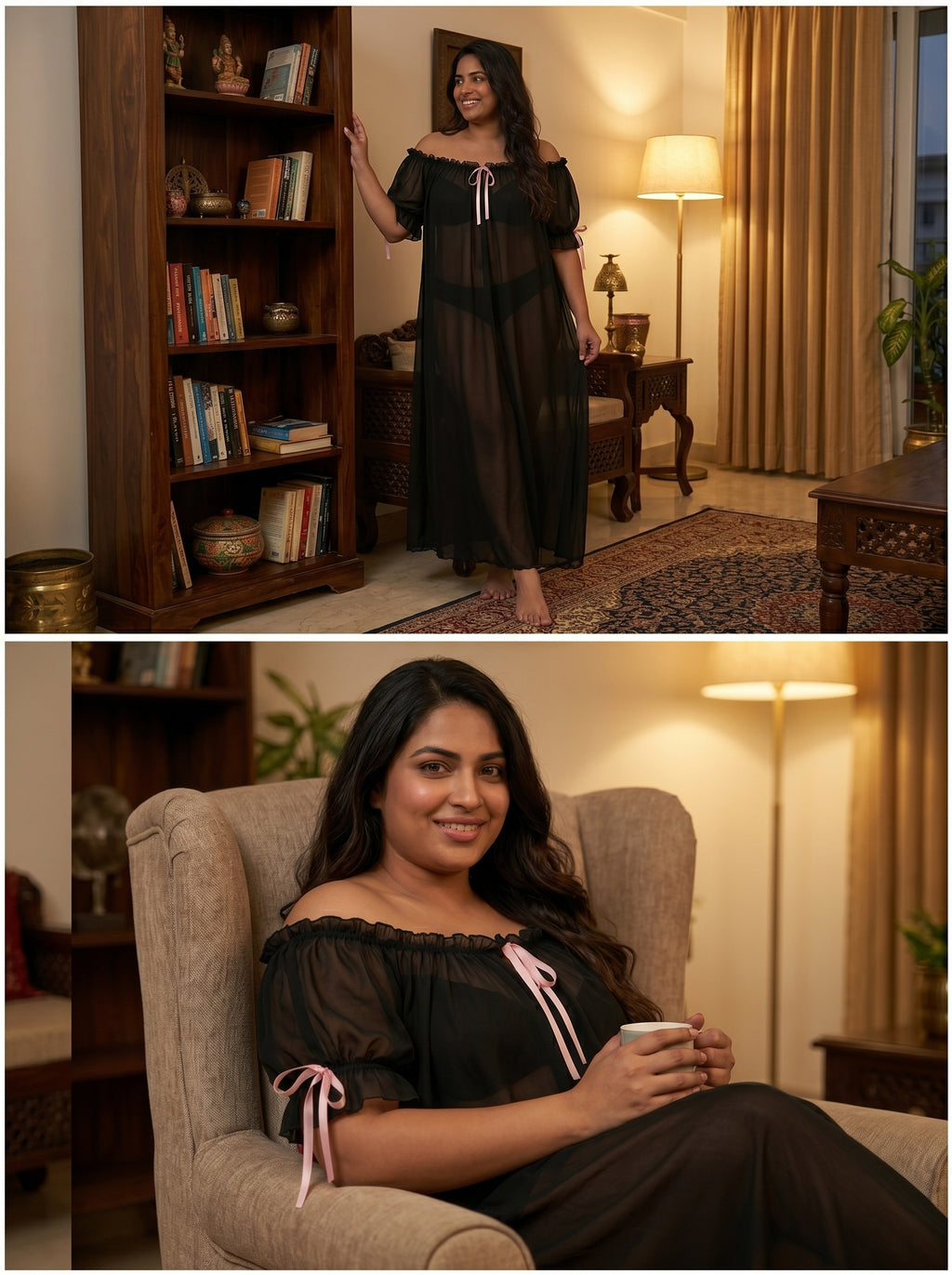 Juliet Sheer Mesh Off-the-Shoulder Lounge Dress
