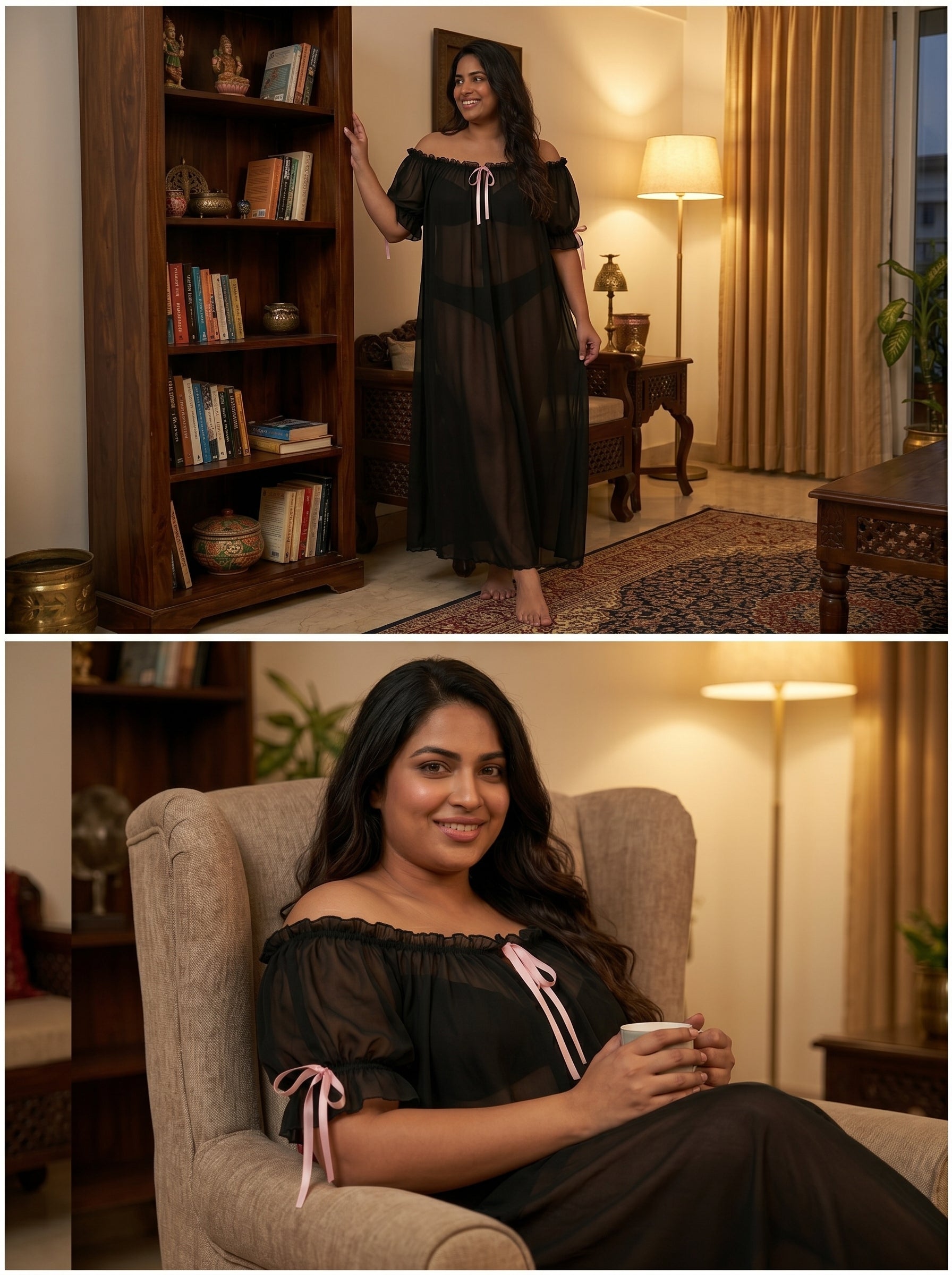 Juliet Sheer Mesh Off-the-Shoulder Lounge Dress