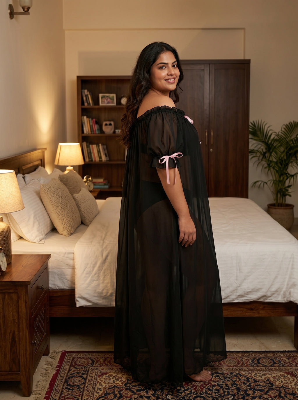 Juliet Sheer Mesh Off-the-Shoulder Lounge Dress