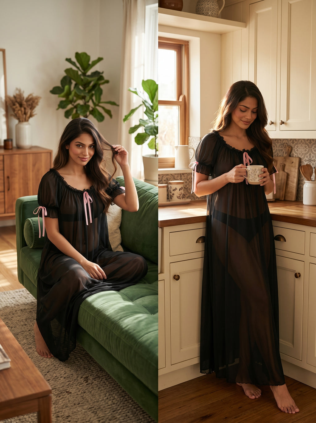 Juliet Sheer Mesh Off-the-Shoulder Lounge Dress