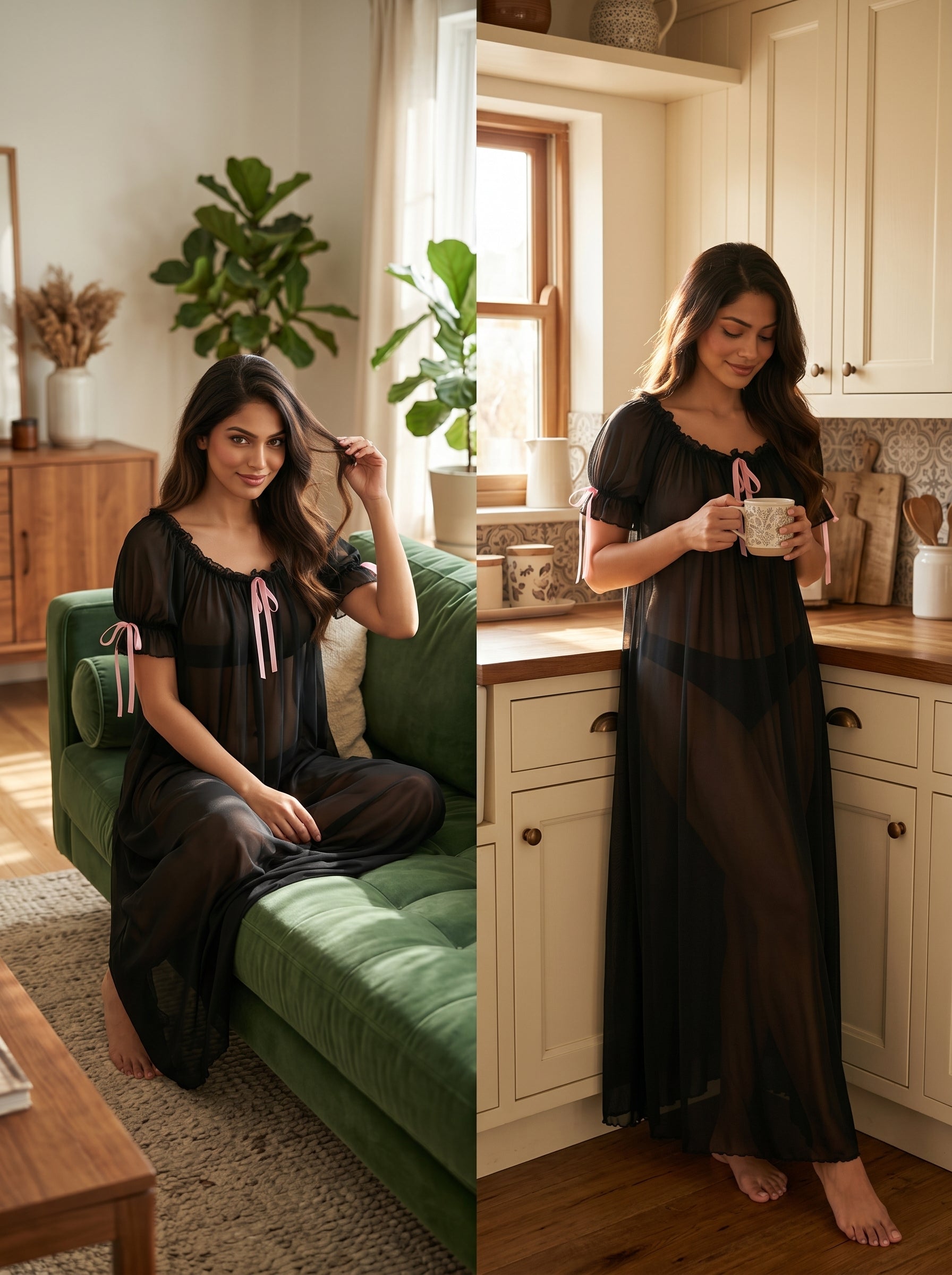 Juliet Sheer Mesh Off-the-Shoulder Lounge Dress