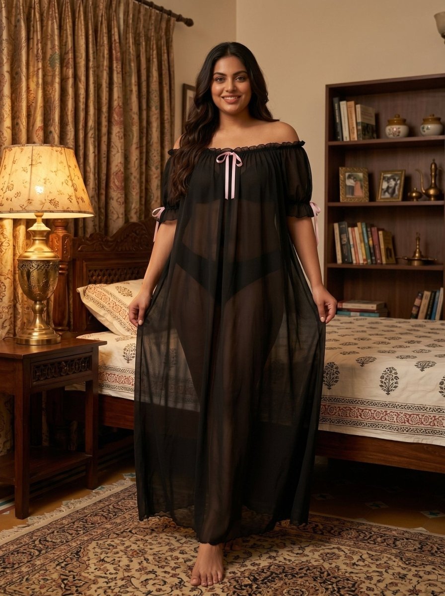Juliet Sheer Mesh Off-the-Shoulder Lounge Dress