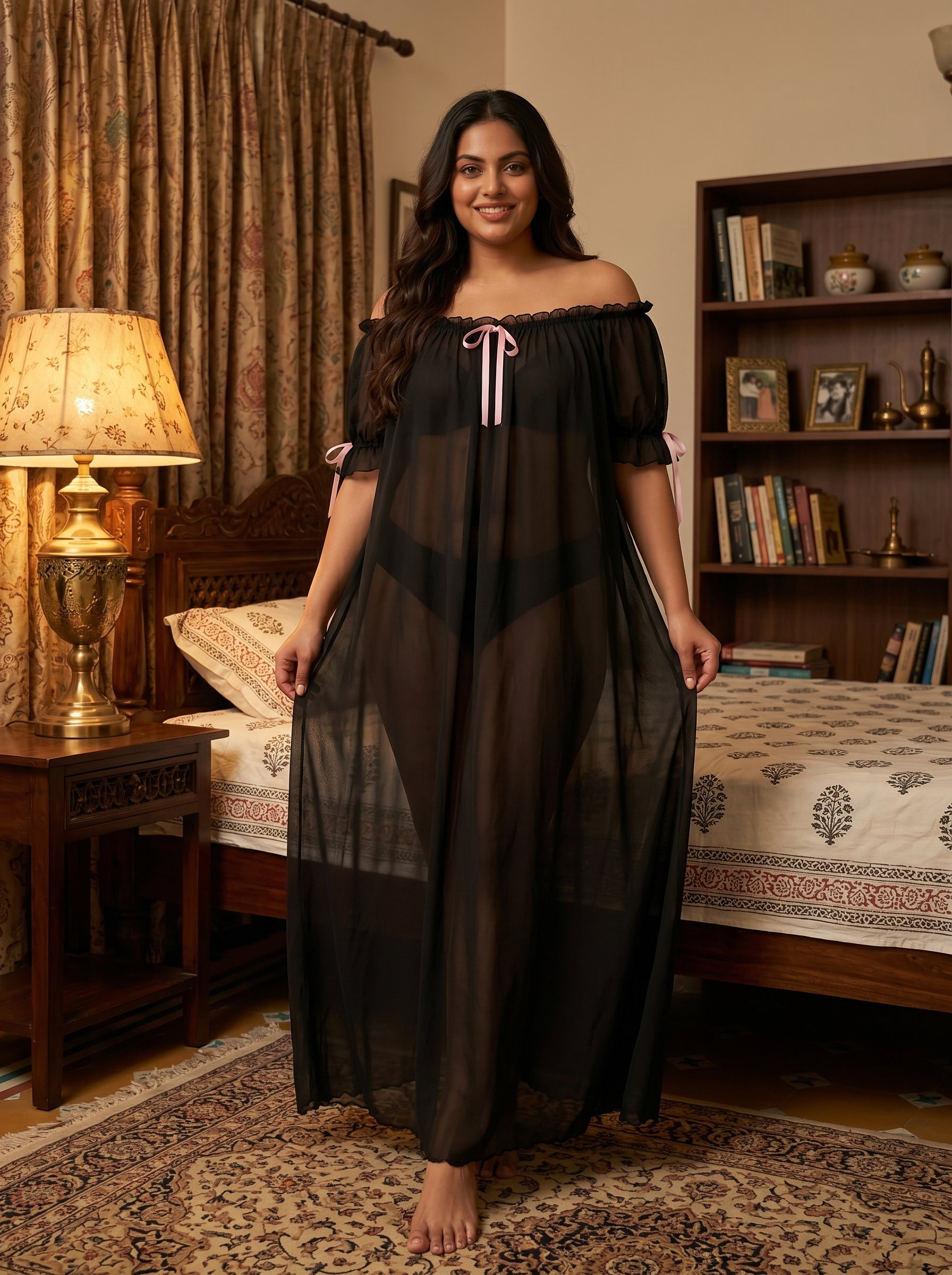 Juliet Sheer Mesh Off-the-Shoulder Lounge Dress