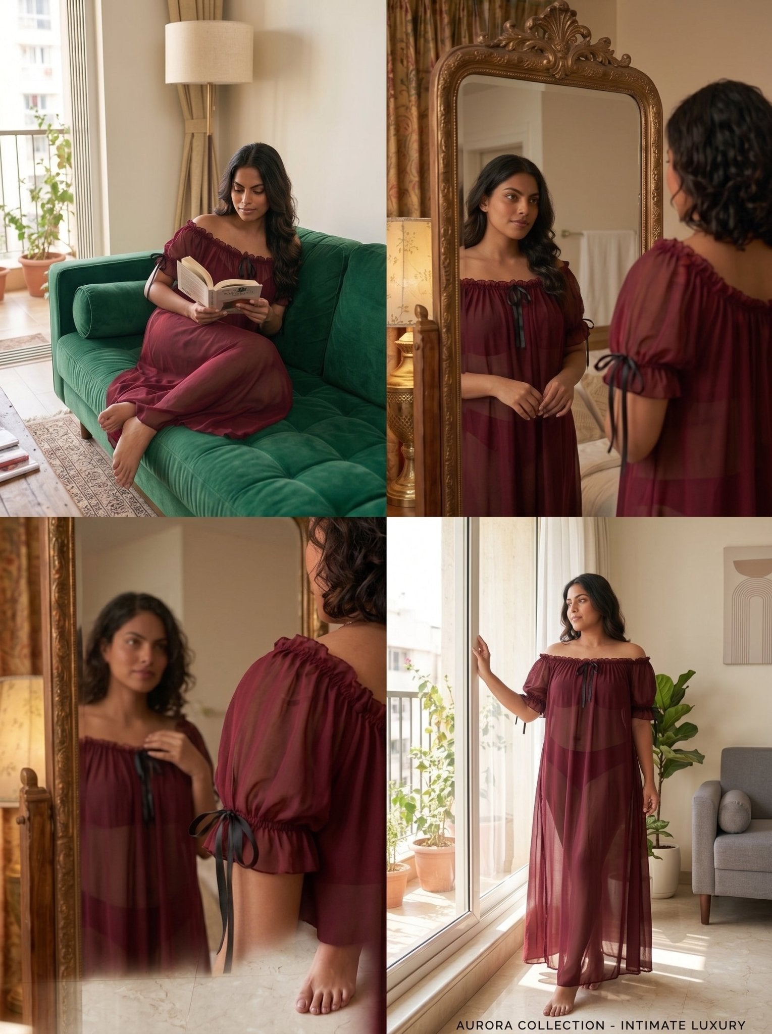 Juliet Sheer Mesh Off-the-Shoulder Lounge Dress